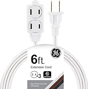 GE 3-Outlet Extension Cord with Multiple Outlets 6 Ft Extension Cord Power Strip 2 Prong 16 Gauge... | Amazon (US)