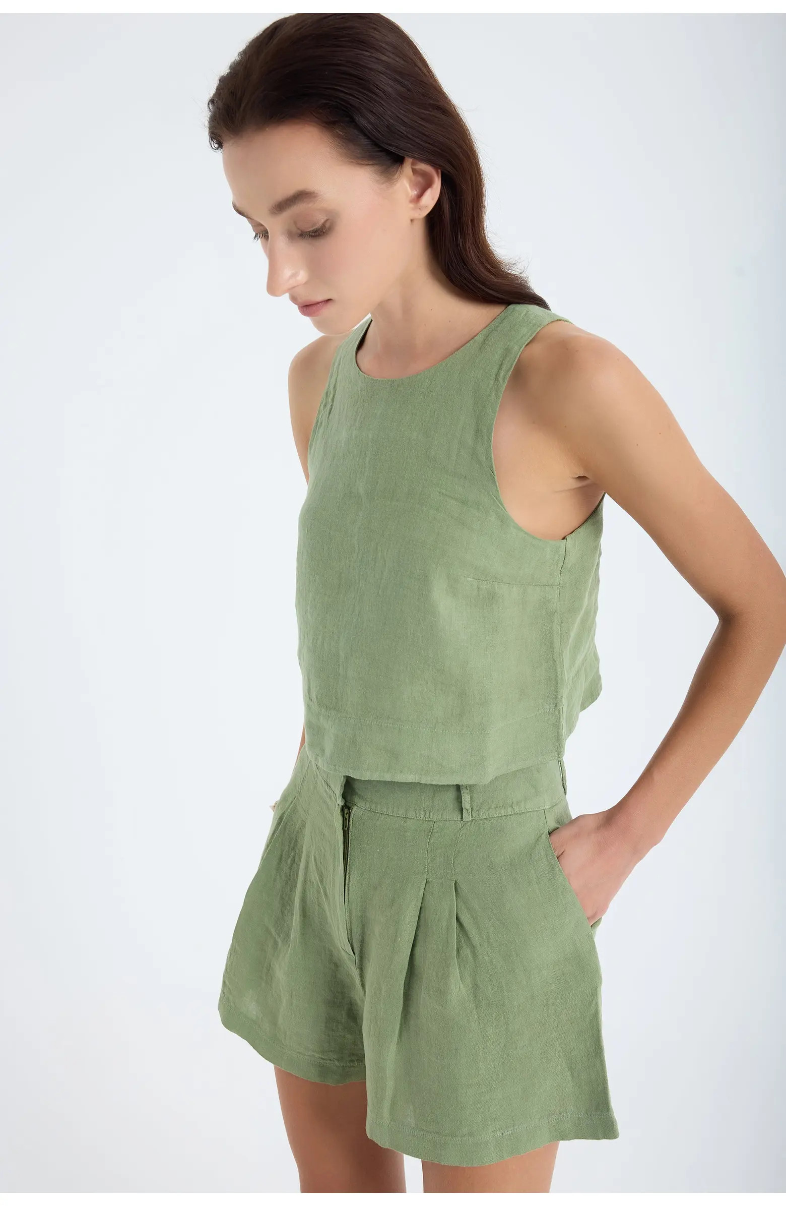 Lena 100% Linen Sleeveless Crop Top | Nordstrom