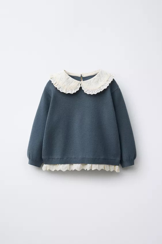 KNIT SWEATER WITH EMBROIDERED LACE | Zara Canada