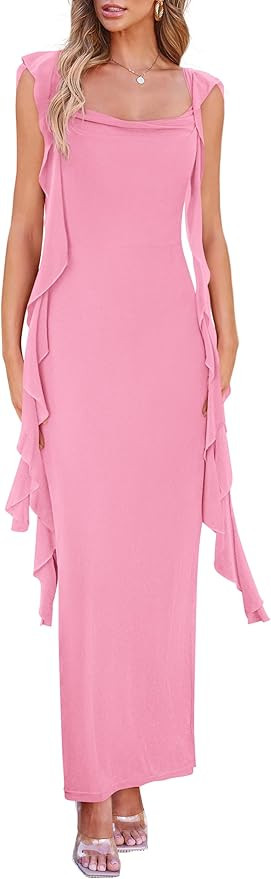 PRETTYGARDEN Women's 2026 Summer Wedding Guest Dress Sleeveless Ruffle Formal Cocktail Party Maxi... | Amazon (US)