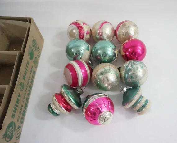Vintage Shiny Brite Christmas Ornaments Lot of 12 Glass | Etsy | Etsy (US)