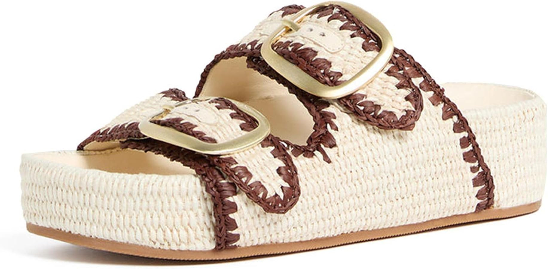 Platform Sandals For Women Raffia Espadrilles Open Toe Flatform Sandals Slip On Slide Sandals Cas... | Amazon (US)