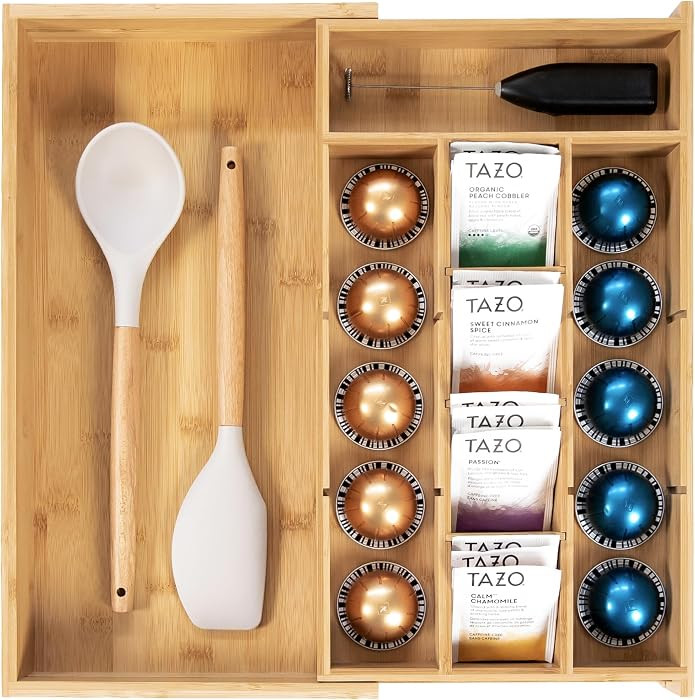 KitchenEdge Tea Bag and Coffee Pod Kitchen Drawer Organizer, Expandable 9.7 to 17 Inches, 10 Acce... | Amazon (US)