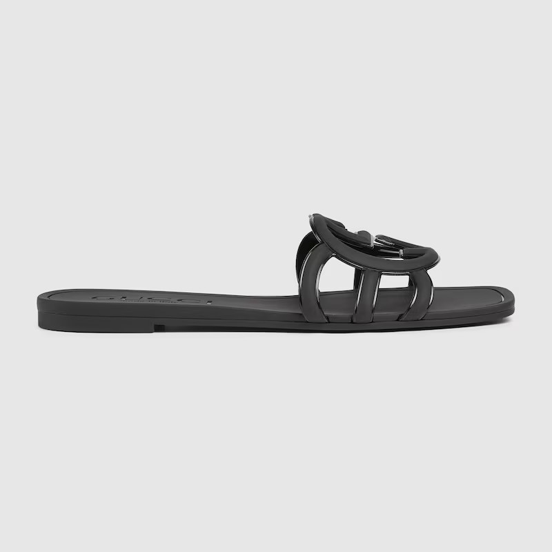 GUCCI Women's Interlocking G Slide Sandal, Black, Rubber | Gucci (US)