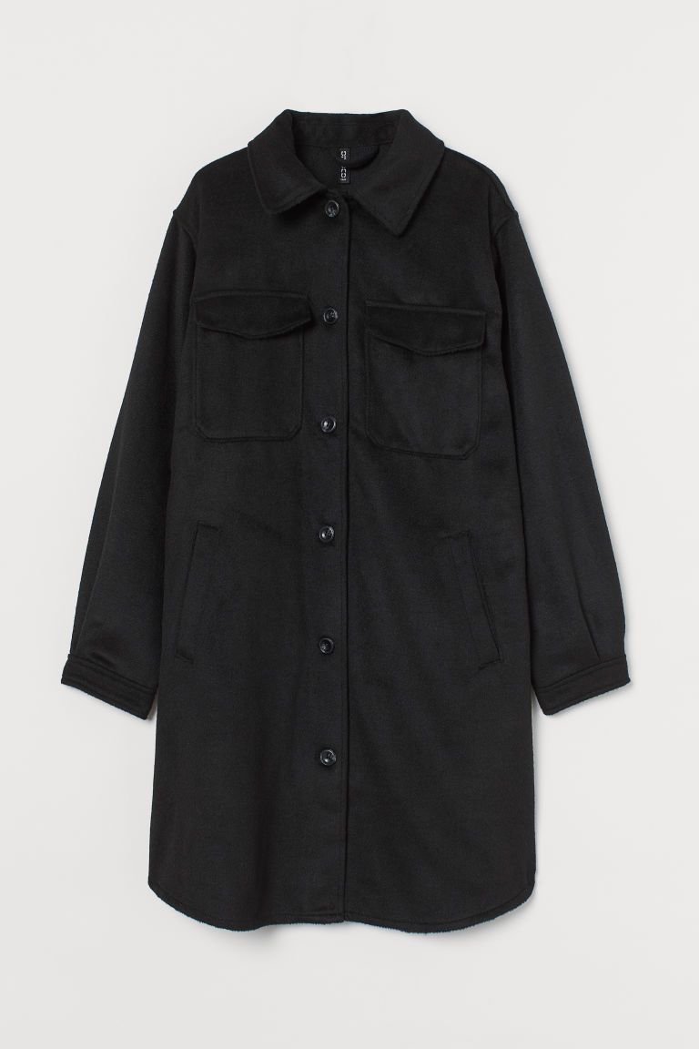 H & M - Long Shirt Jacket - Black | H&M (US + CA)