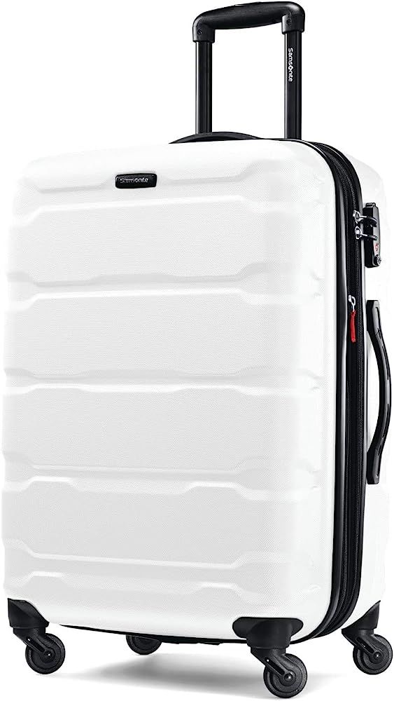 Samsonite Omni PC Hardside Expandable Luggage with Spinner Wheels, Checked-Medium 24-Inch, White | Amazon (US)