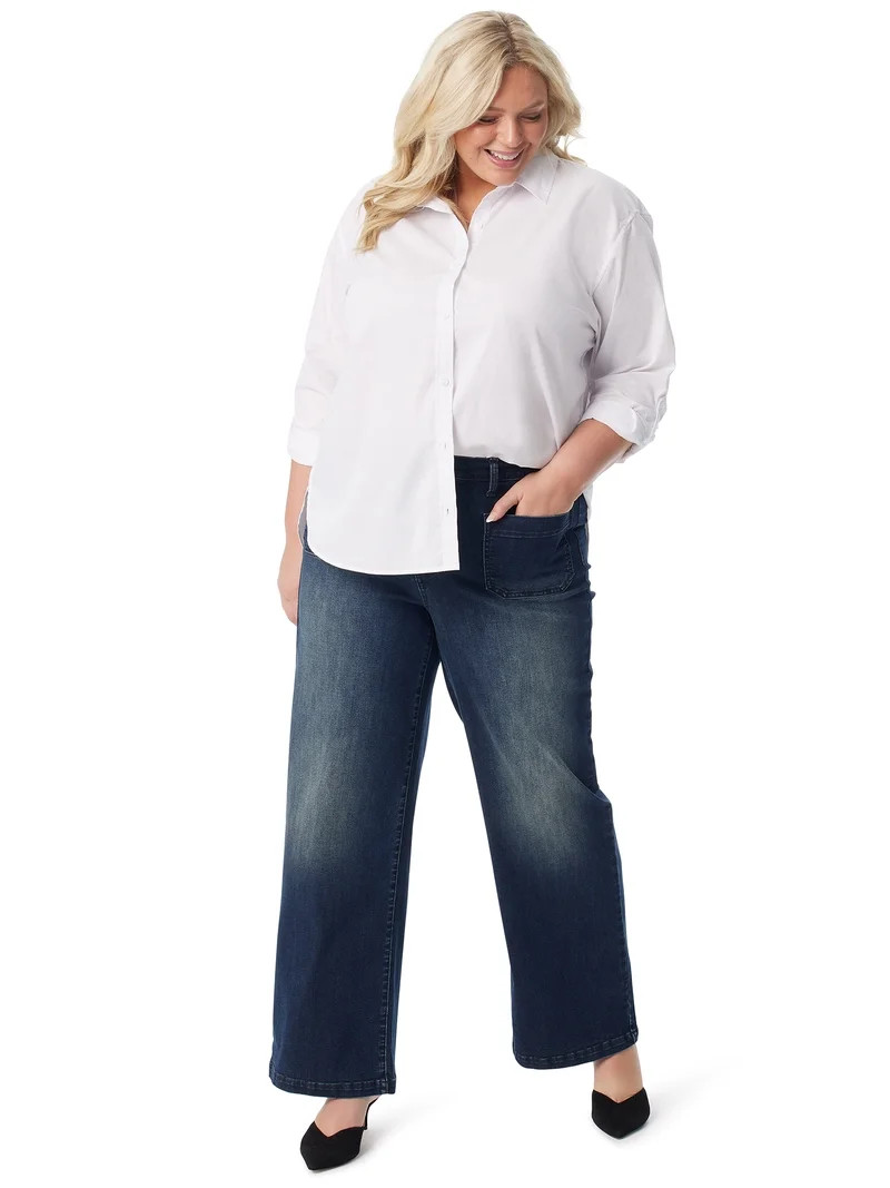 Gloria Vanderbilt Swan Series Women's Plus Amanda Oversized Shirt, Sizes 0X-4X | Walmart (US)