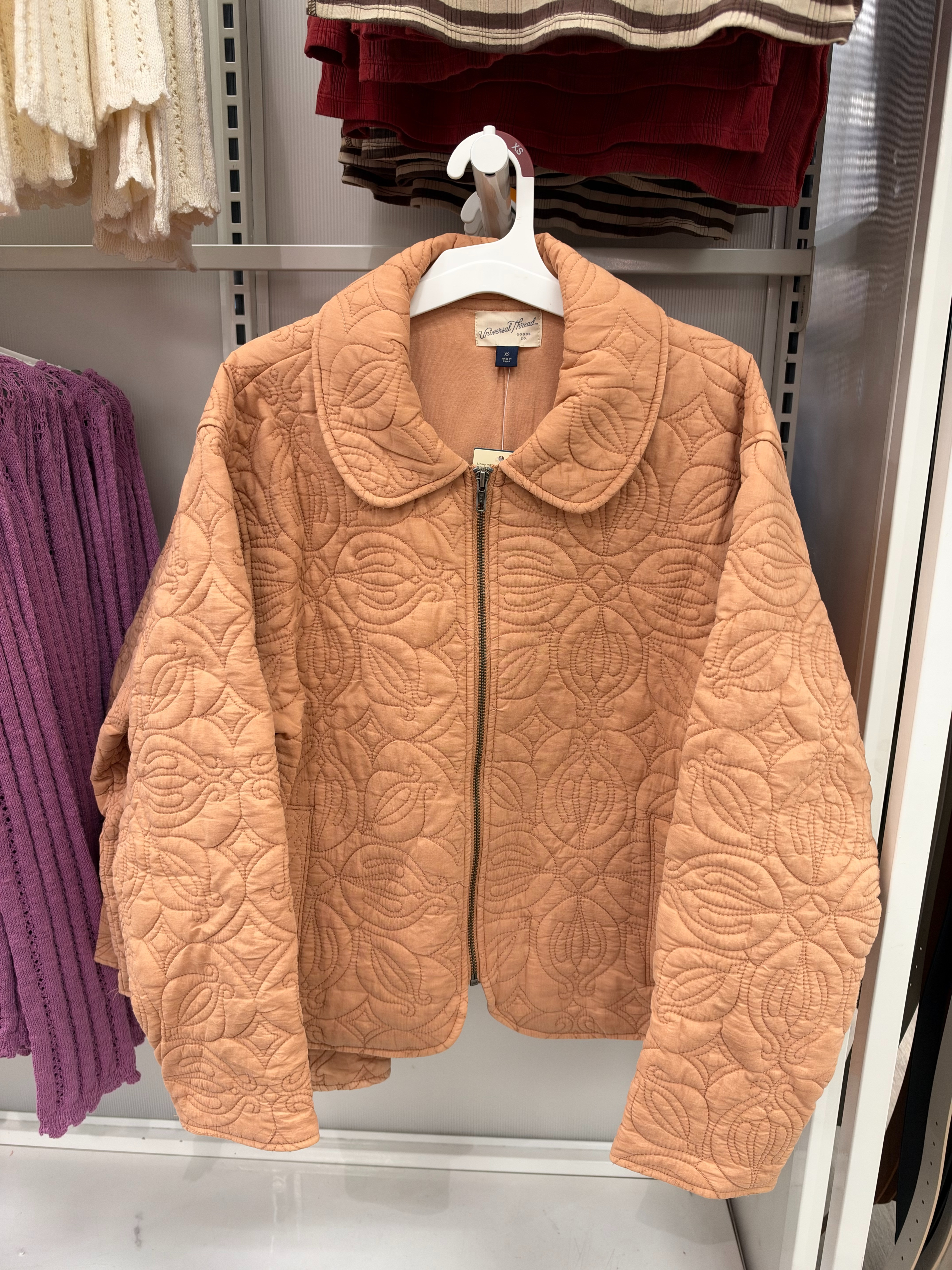 This quilted jacket is giving expensive boutique find. The stitching, oversized collar, and Clay Pink color makes it so good for fall! 🍁 

 #LTKootd #LTKSeasonal