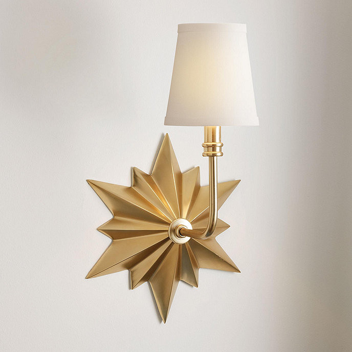 Luna Star Wall Sconce Antique Brass Light Fixture & Anais Pleated Tall Shade | Ballard Designs, Inc.