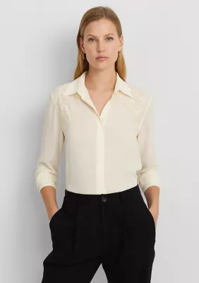 Lauren Ralph Lauren Women's Classic Fit Lace-Trim Georgette Shirt | Belk