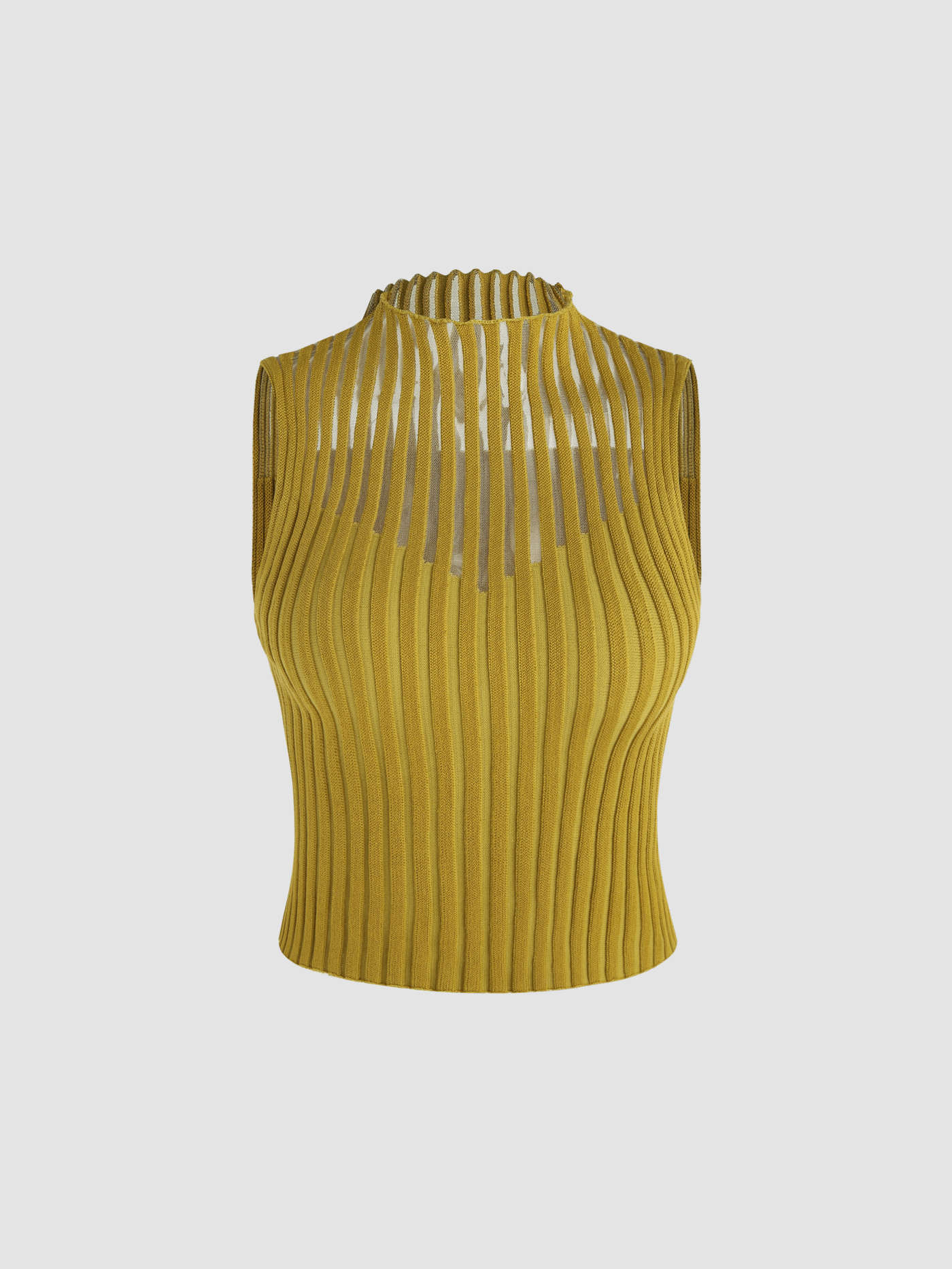 Solid Knit Stand Collar Ruffle Trim Tank Top | Cider