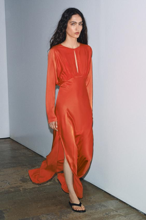 SATIN BATWING SLEEVE DRESS WITH VENT | Zara UK