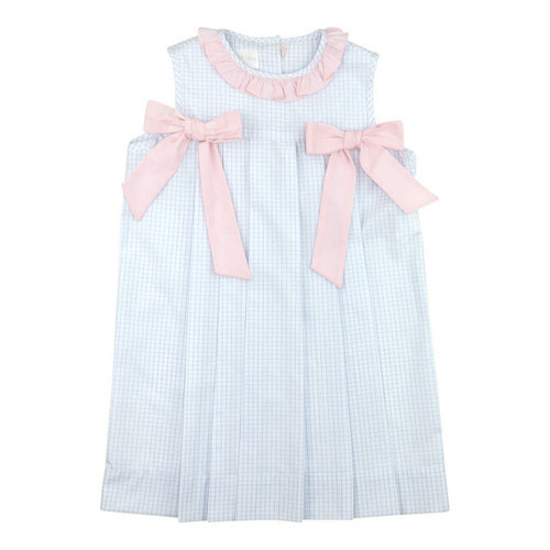 Blue Windowpane And Pink Bow Dress | Cecil and Lou