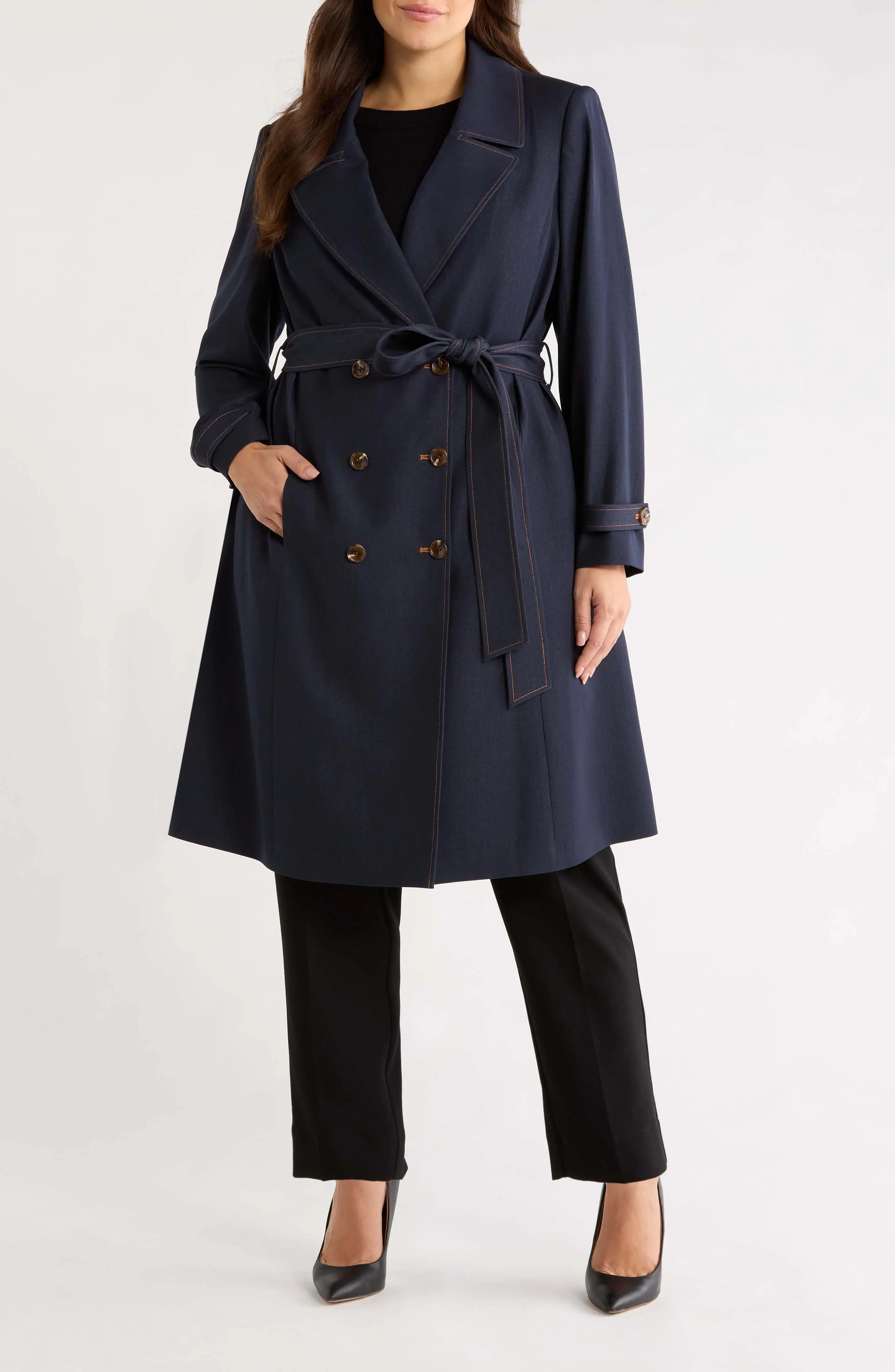 Tahari ASL Denim Trench Coat in Dark Denim at Nordstrom, Size 22W | Nordstrom