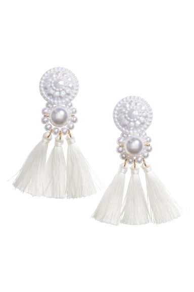 H & M - Earrings with tassels - White | H&M (US + CA)