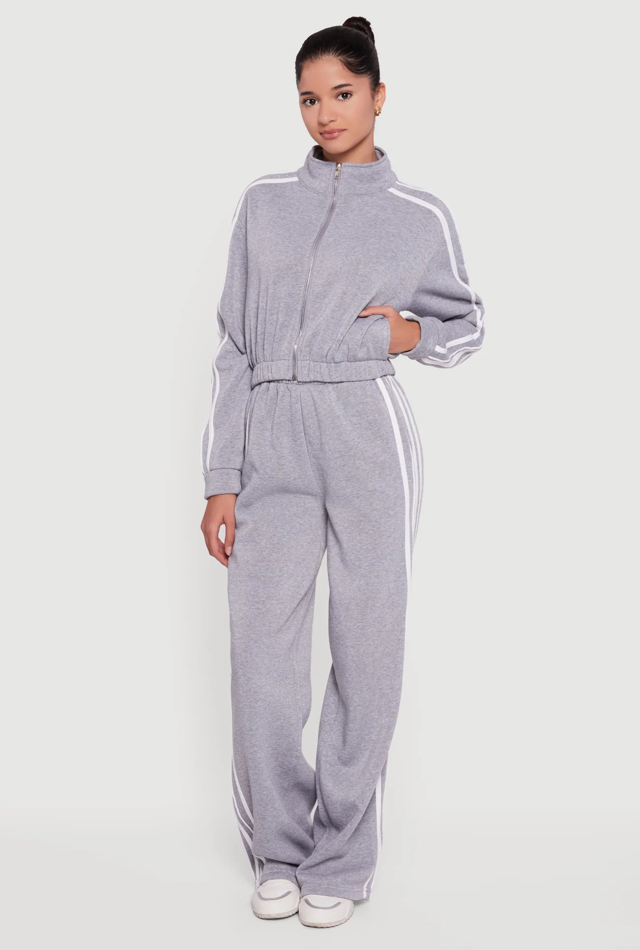 Contrast Trim Zip Front Mock Neck Sweatshirt | Rainbow Shops