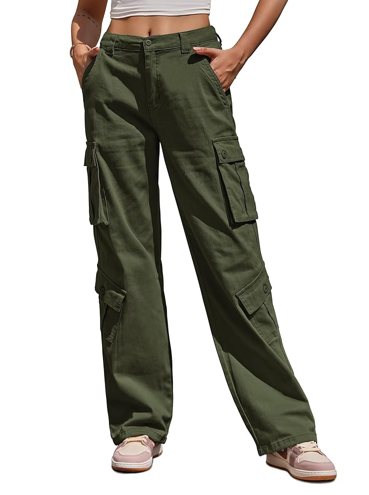 ZMPSIISA Women Pants High Waisted Cargo Pants Combat Military Wide Leg Casual Trousers 8 Pockets | Amazon (US)