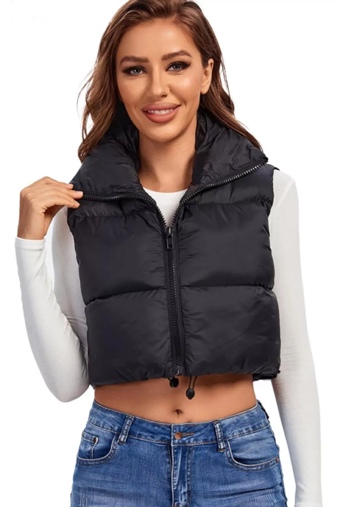 Fuinloth Women's Quilted Vest, Stand Collar Lightweight Zip Padded Gilet