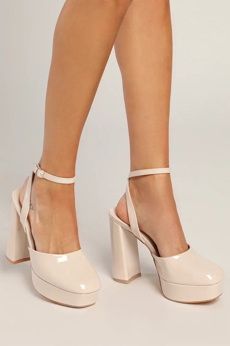 Kaylue Light Nude Patent Ankle Strap Platform Pumps | Lulus (US)