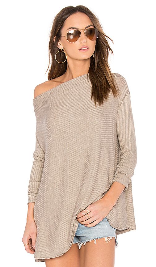Free People Lover Rib Thermal Top in Taupe. - size L (also in XS) | Revolve Clothing