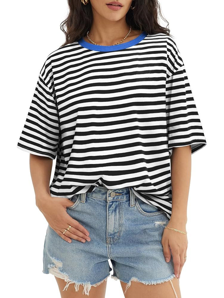 ATHMILE Womens Oversized T Shirts Loose Fit Crewneck Short Sleeve Tops Summer Casual Blouse Y2K 2... | Amazon (US)