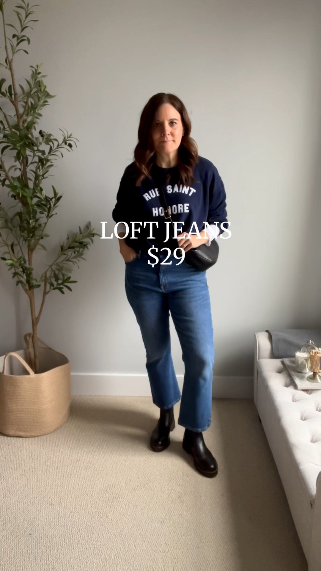 LOFT jeans are $29 today. These curvy kick crop jeans fit true to size (tts). They’re super comfy. These wide leg black jeans also fit tts. I’m cutting off an inch or so from the hem so they’re perfect with low heels or flats at 5’6”. 

#LTKHoliday #LTKMidsize #LTKSaleAlert