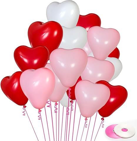 100Pack Heart Shaped Balloons, White Light Pink Red Heart Balloons Premium Helium Love Latex Ball... | Amazon (US)