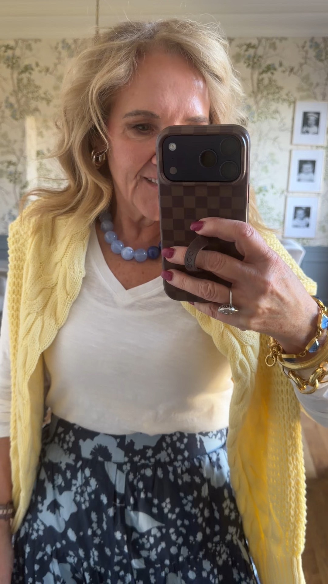 Yellow sweater size medium 
Skirt size medium petite 
Long sleeve tshirt size medium (sorry I said large it is not) 

Spring outfit 

#LTKOver40 #LTKPetite #LTKSaleAlert