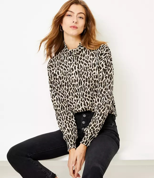 Animal Spotted Mock Neck Top | LOFT