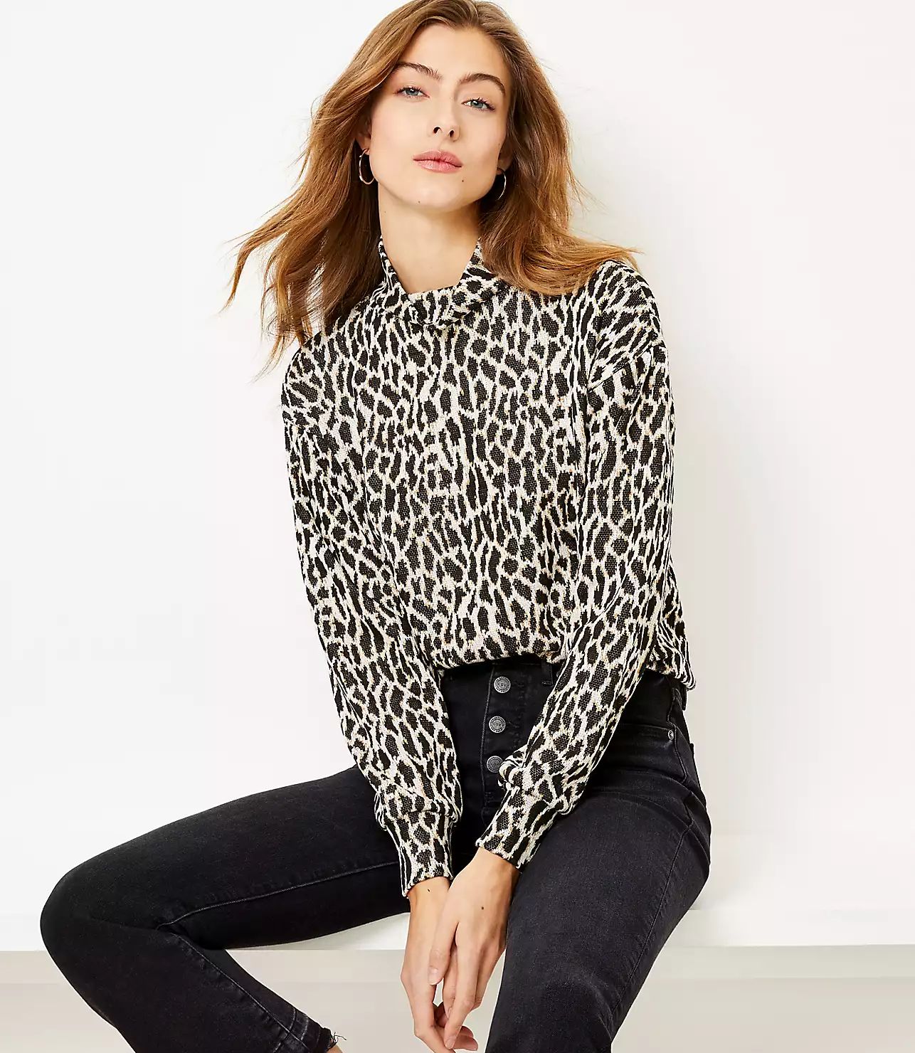 Animal Spotted Mock Neck Top | LOFT