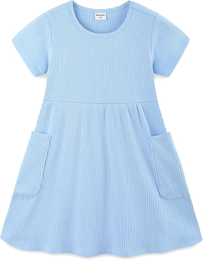 Bumeex Girl's Dresses Cotton Sleeve A-Line Cute Midi Casual Sundress | Amazon (US)
