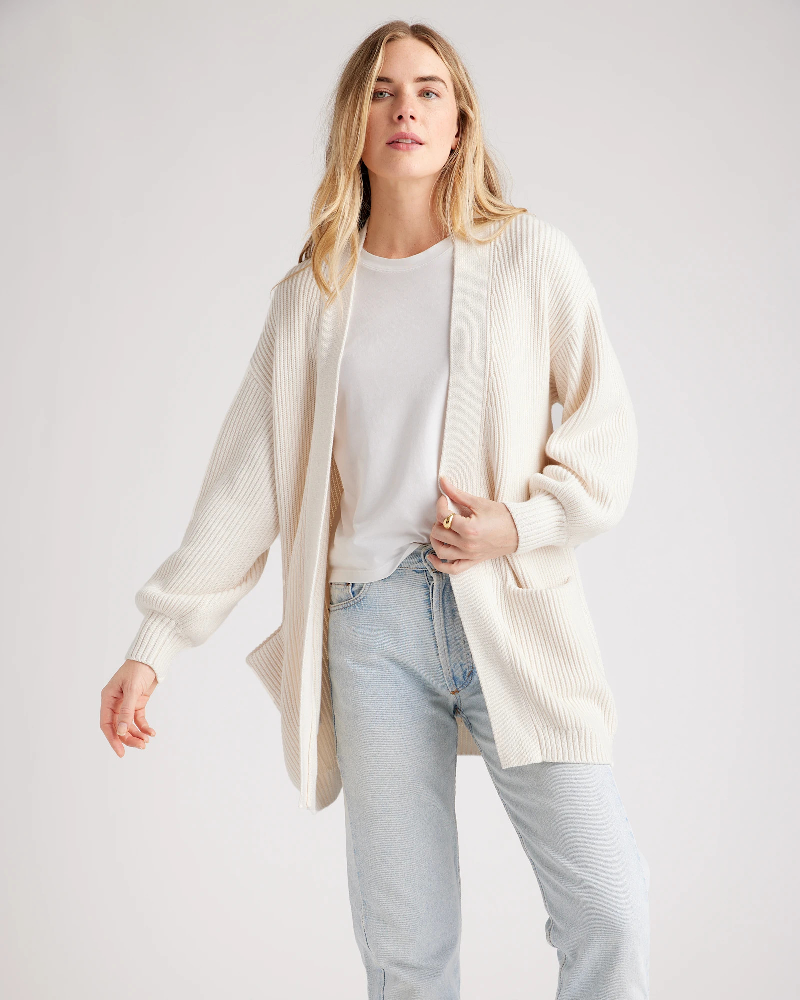 Quince | Women's OverSized Cardigan Sweater in Heather Brown, Size Medium, Organic Cotton | Quince