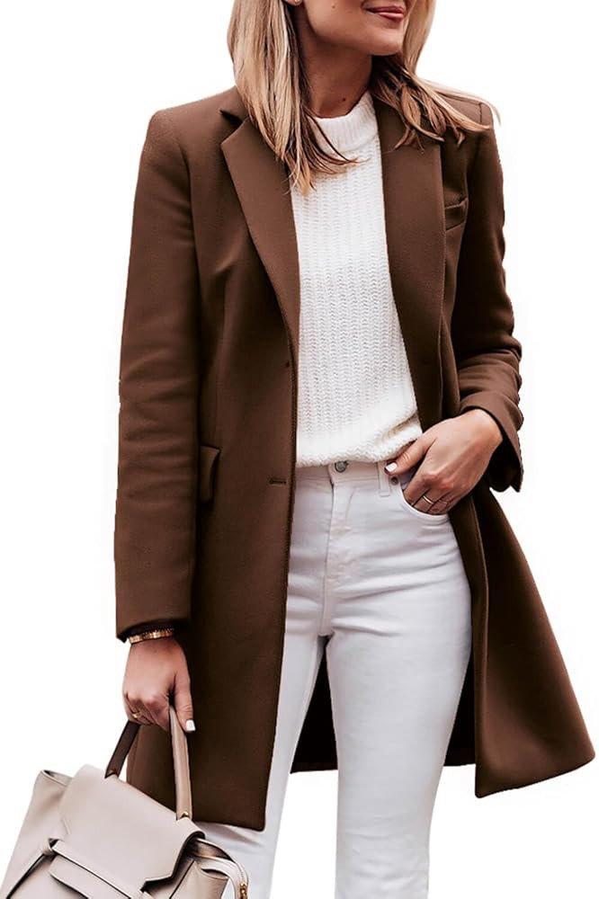 Zwurew Women's Notched Lapel Collar Single Breasted Pea Coats Winter Wool Blend Overcoat Long Jac... | Amazon (US)