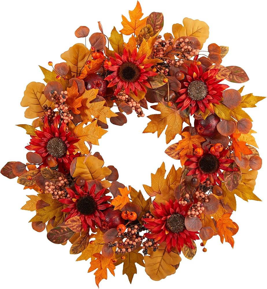 Nearly Natural 30in. Fall Acorn, Sunflower, Berries and Autumn Foliage Artificial Wreath | Amazon (US)