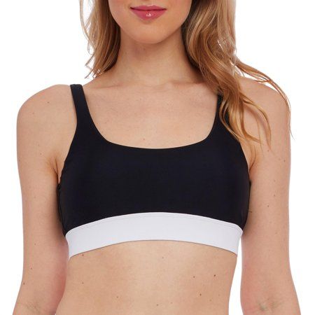 Juniors Val Color Block Scoop Neck Bikini Top Small Black/white | Walmart (US)