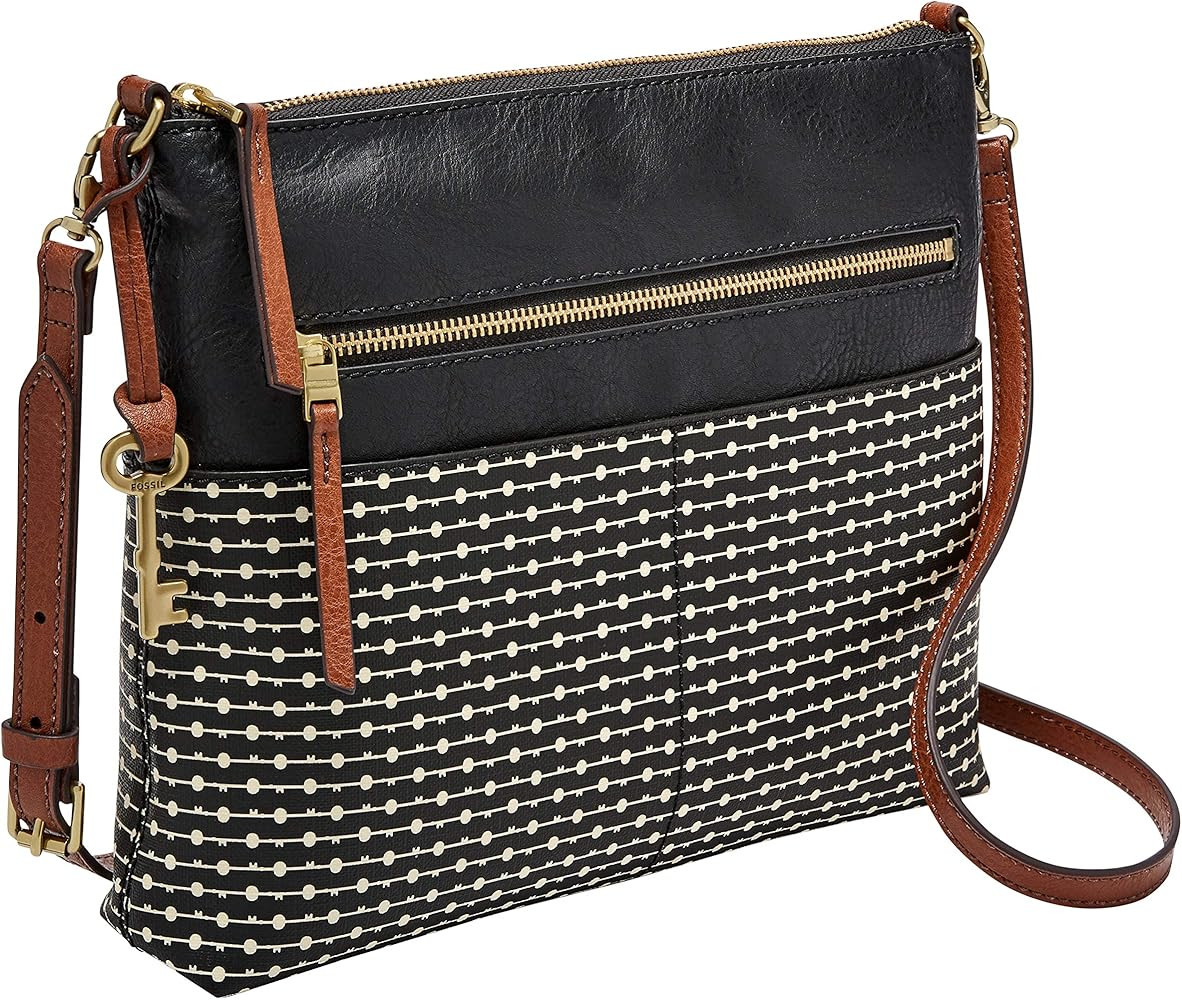 Fossil Women's Fiona Faux Leather Large Crossbody Purse Handbag, Black Stripe (Model: ZB7271080):... | Amazon (US)