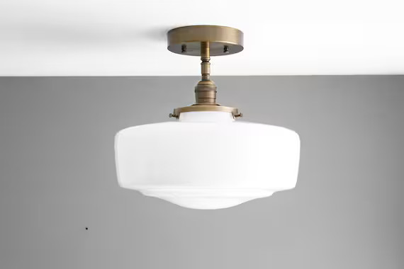 12 Schoolhouse Ceiling Fixture  Milk Glass Lamp  Semi | Etsy | Etsy (US)