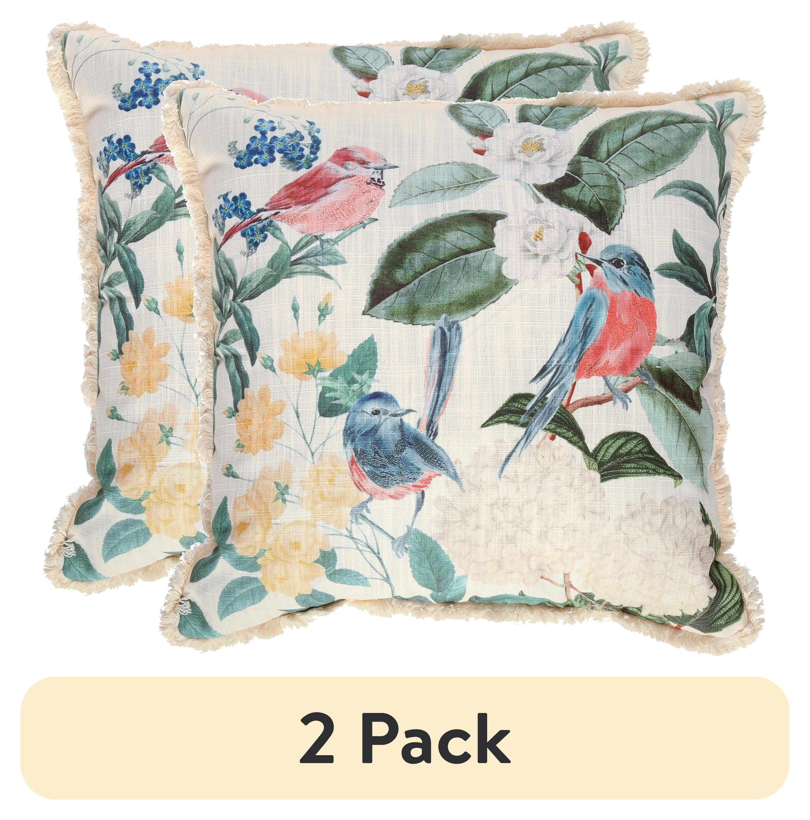 (2 pack) Mainstays Printed & Floral Embroidered Bird 18” x 18” Decorative Throw Pillow, Multi... | Walmart (US)