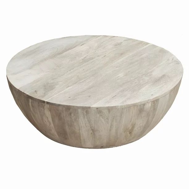 Distressed Mango Wood Coffee Table in Round Shape, Washed Light Brown | Walmart (US)