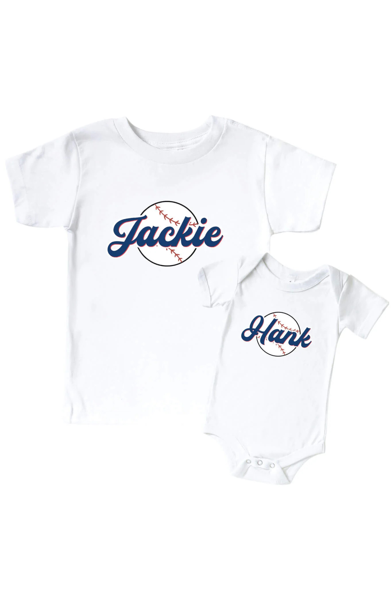 Personalized Ballpark Bros Graphic Bodysuit & Kids Tee | White | Caden Lane