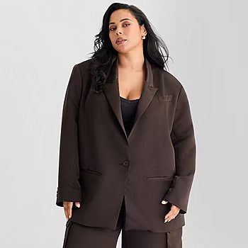 new!Ashley Graham Satin Womens Plus Relaxed Fit Suit Jacket | JCPenney