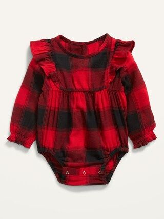 Long-Sleeve Ruffle-Trim Buffalo Plaid Bodysuit for Baby | Old Navy (US)