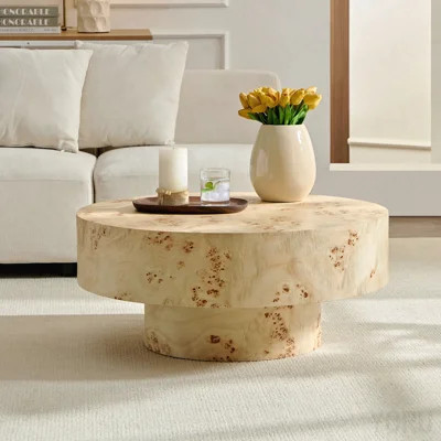 31.49" Mid-Century Modern Round Wood Coffee Table - Burl Veneer, Sturdy Pedestal - Modern | Wayfair North America