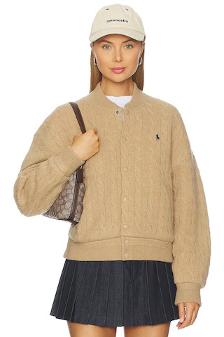 Polo Ralph Lauren Cable Knit Wool Cashmere Bomber Jacket in Collection Camel Melange from Revolve... | Revolve Clothing (Global)
