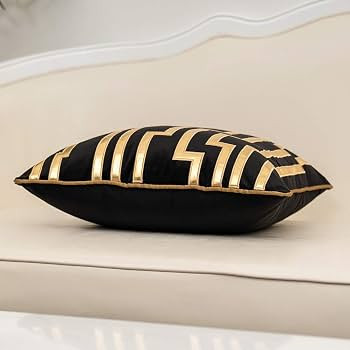 Alerfa 18 x 18 Inches Black Geometric Gold Leather Striped Cushion Cases Luxury European Throw Pi... | Amazon (US)
