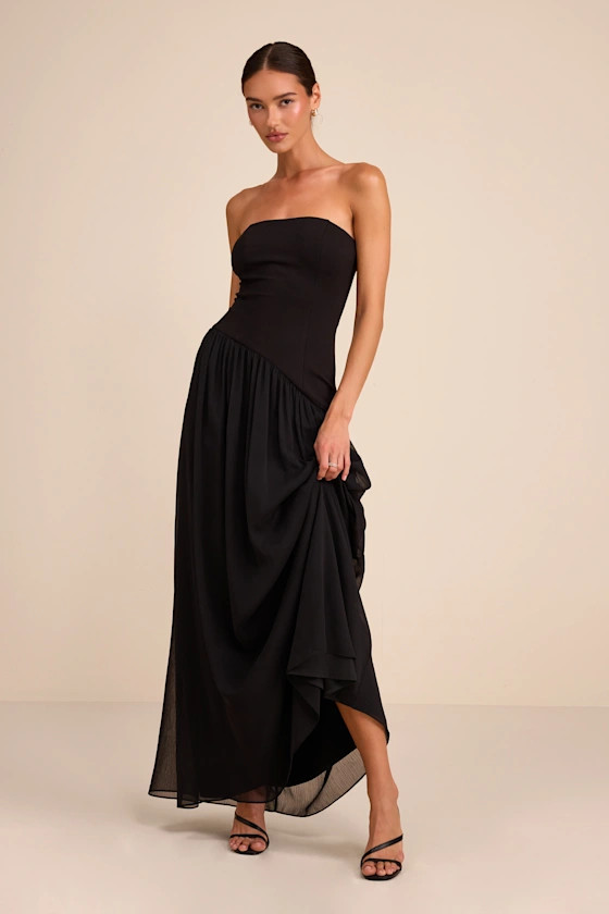 Beth Black Strapless Drop Waist Maxi Dress | Graduation Guest Outfits | Lulus