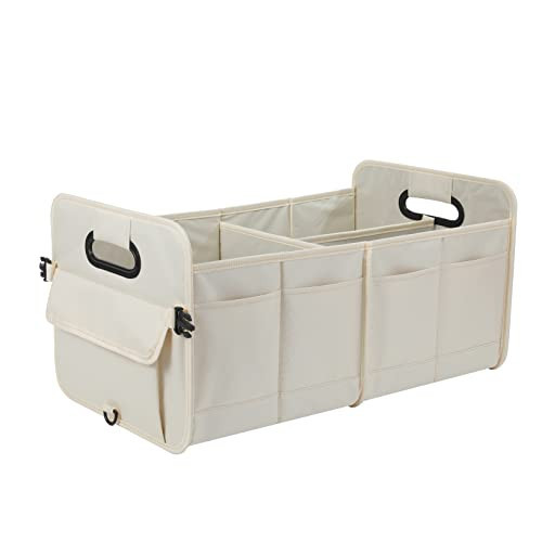 AOKJOY Car Trunk Organizer Car Storage Organizer Collapsible Multi Compartment Car Organizer Adjustable Straps for SUV(Beige) | Amazon (US)