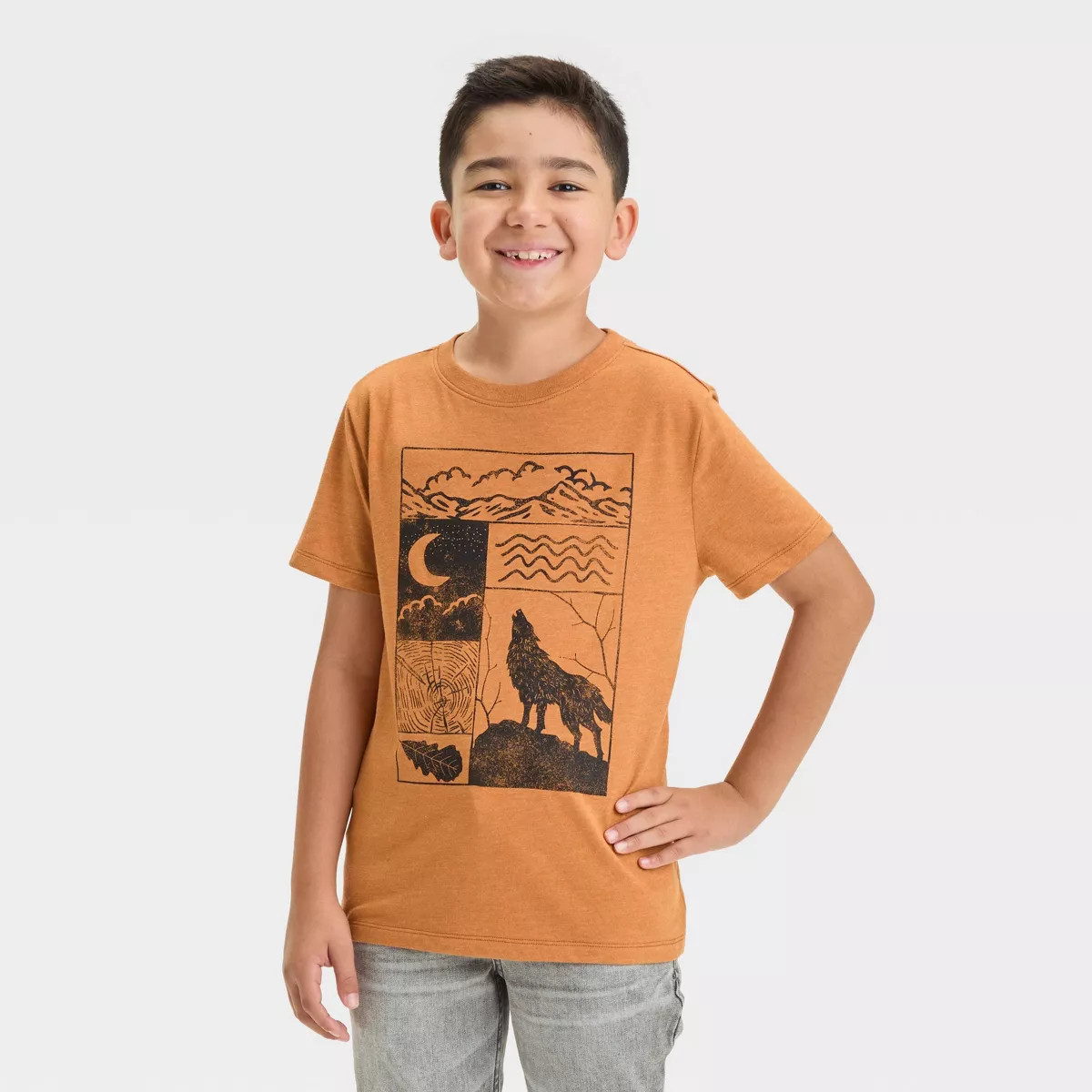 Boys' Short Sleeve 'Outdoor Collage' Graphic T-Shirt - Cat & Jack™ Dark Yellow | Target