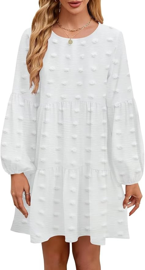 QACOHU Falll Dresses for Women 2026 Crew Neck Long Lantern Sleeve Casual Loose Flowy Swing Shift ... | Amazon (US)