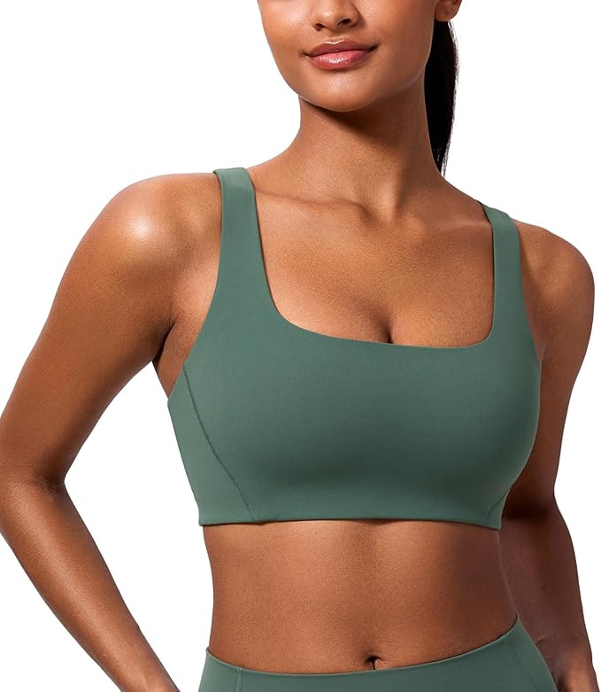 CRZ YOGA Butterlift Double Lined Square Neck Sports Bras for Women - Wireless V-Shaped Racerback ... | Amazon (US)